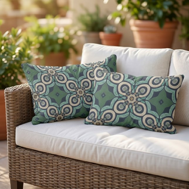 Moroccan Mediterranean Boho Tile Art Pattern Lumbar Pillow (Creator Uploaded)