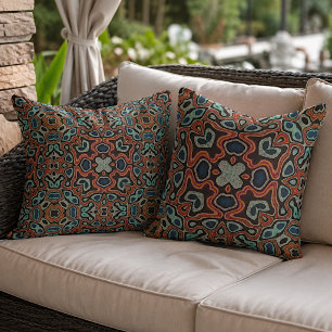 Moroccan Mediterranean Boho Tile Art Pattern Outdoor Pillow