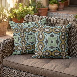 Moroccan Mediterranean Boho Tile Art Pattern Outdoor Pillow