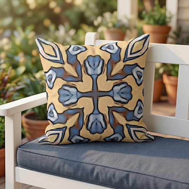 Moroccan Mediterranean Boho Tile Art Pattern Outdoor Pillow (Creator Uploaded)