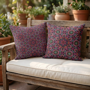 Moroccan Mediterranean Boho Tile Art Pattern Outdoor Pillow