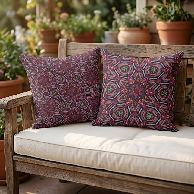 Moroccan Mediterranean Boho Tile Art Pattern Outdoor Pillow (Creator Uploaded)