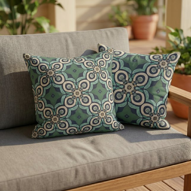 Moroccan Mediterranean Boho Tile Art Pattern Outdoor Pillow (Creator Uploaded)