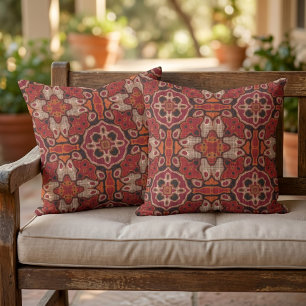 Moroccan Mediterranean Boho Tile Art Pattern Outdoor Pillow