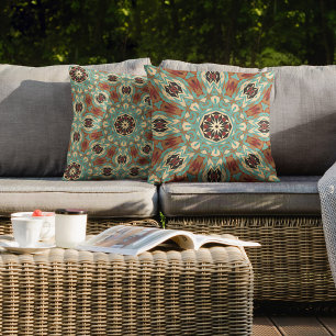 Moroccan Mediterranean Boho Tile Art Pattern Outdoor Pillow
