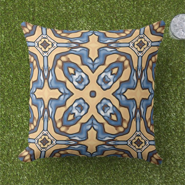 Moroccan Mediterranean Boho Tile Art Pattern Outdoor Pillow (Grass)