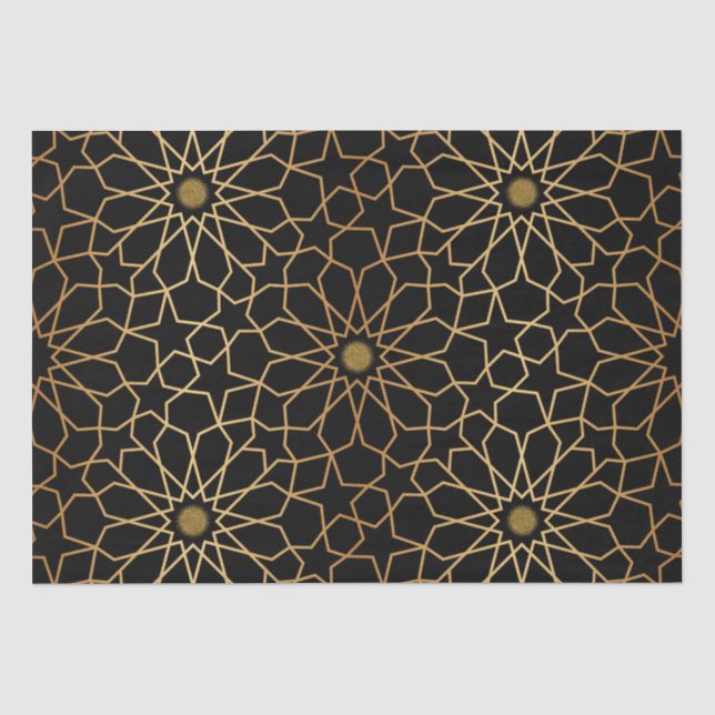 Moroccan Modern Gold Black Mediterranean Decoupage Tissue Paper (Front)