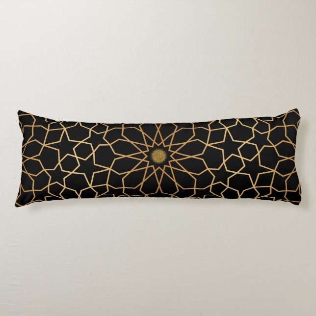 Moroccan Modern Gold Black Mediterranean Pattern Body Pillow (Front)