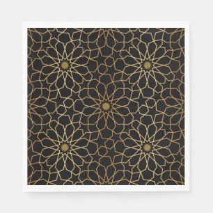 Moroccan Modern Gold Black Mediterranean Pattern Napkin