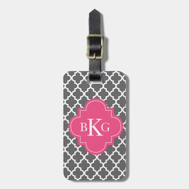 Moroccan Monogram Tag | Dark Grey Hot Pink (Front Vertical)