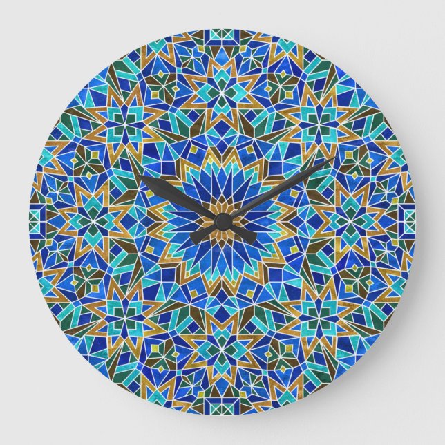 Moroccan Mosaic: Arabic Seamless Design Large Clock (Front)