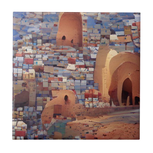 Moroccan mosaic archways geometric abstract art tile (Front)