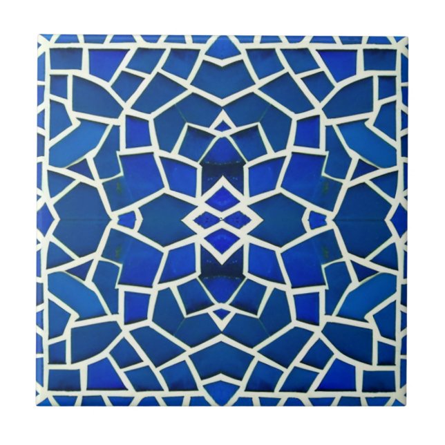 Moroccan mosaic blue white geometric pattern tile (Front)