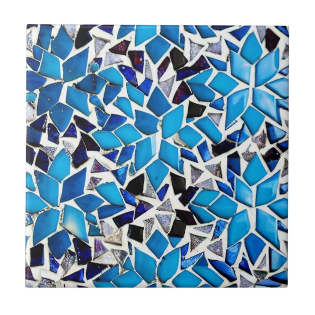 Moroccan mosaic blue white stars geometric pattern tile (Front)