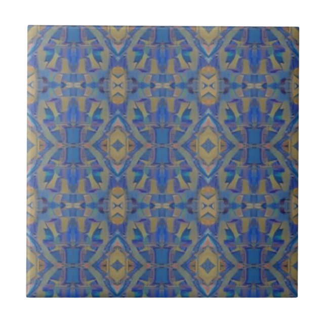 Moroccan mosaic blue yellow geometric design tile (Front)
