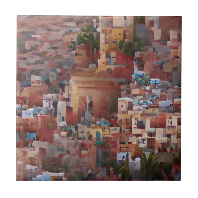 Moroccan mosaic city abstract digital art  tile (Front)
