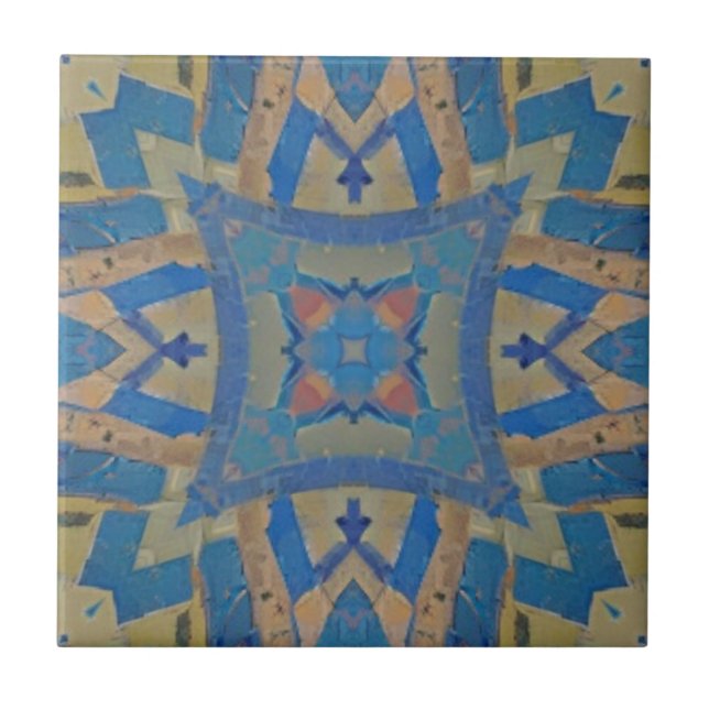 Moroccan mosaic geometric pattern aqua blue green  tile (Front)