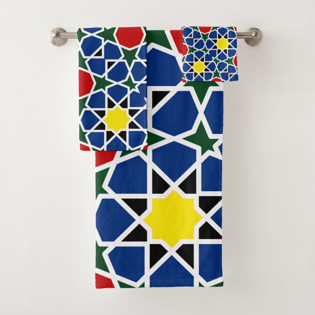  Moroccan Mosaic Geometric Pattern design tile Bath Towel Set (Insitu)