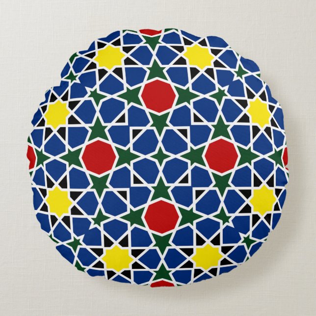  Moroccan Mosaic Geometric Pattern design tile Round Pillow (Front)
