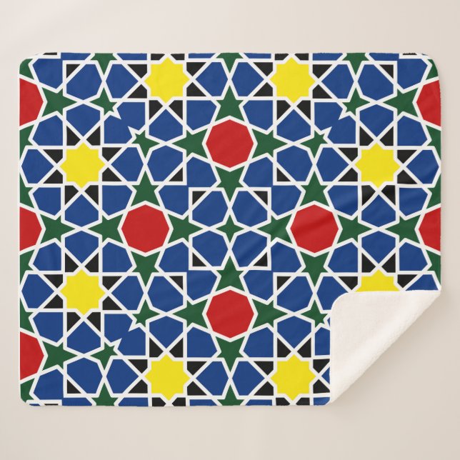  Moroccan Mosaic Geometric Pattern design tile Sherpa Blanket (Front (Horizontal))