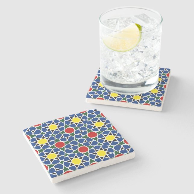  Moroccan Mosaic Geometric Pattern design tile Stone Coaster (Side)