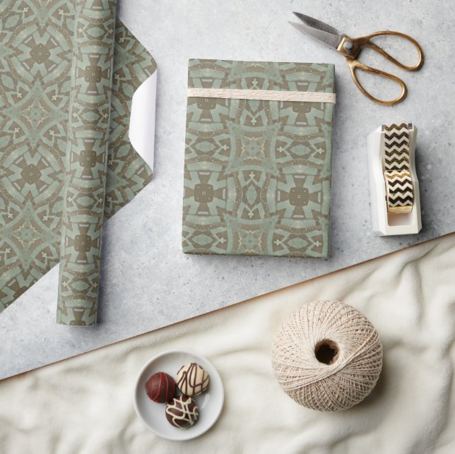 Moroccan mosaic geometric pattern green olive wrapping paper (Crafts)