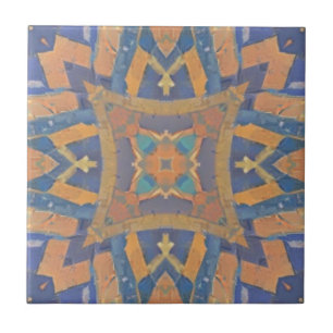Moroccan mosaic geometric pattern peach navy blue  tile