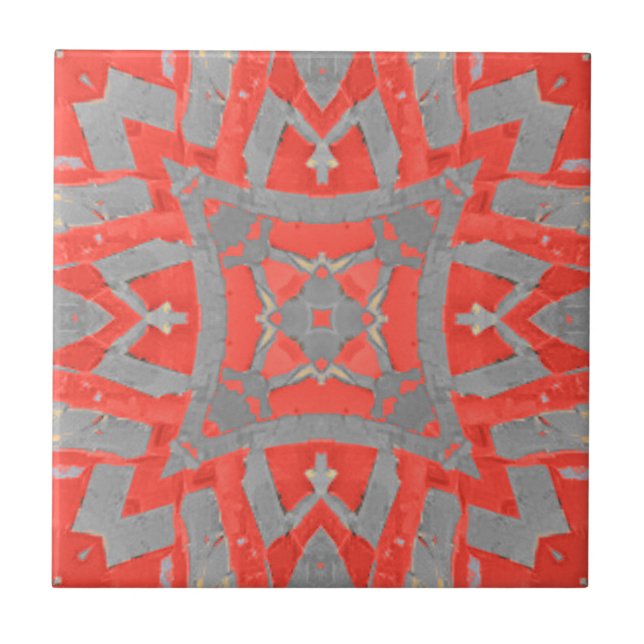 Moroccan mosaic geometric pattern red grey tile (Front)