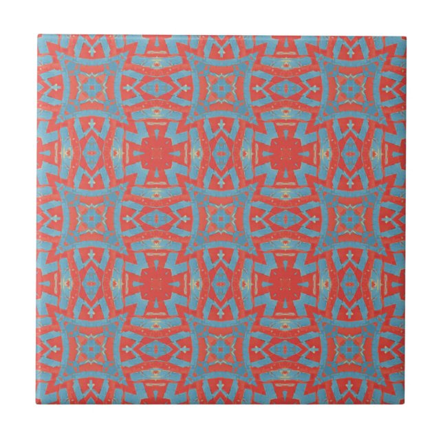 Moroccan mosaic geometric pattern red turquoise tile (Front)