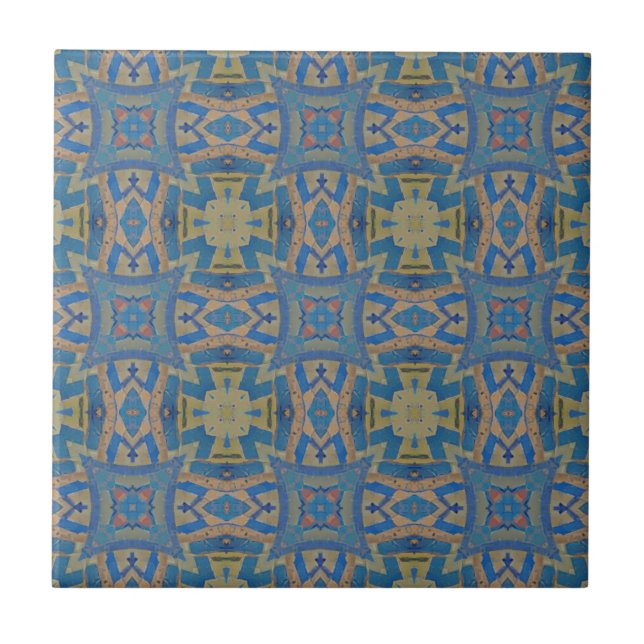 Moroccan mosaic geometric pattern turquiose green tile (Front)