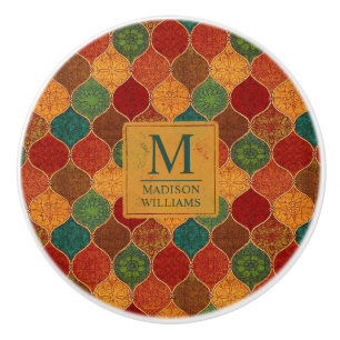 Moroccan Mosaic Geometric Seamless Aztec Pattern Ceramic Knob