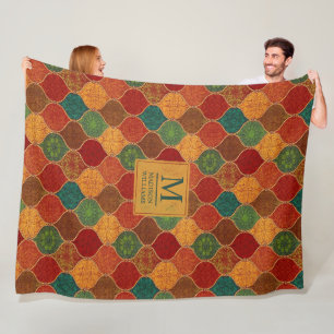Moroccan Mosaic Geometric Seamless Aztec Pattern Fleece Blanket