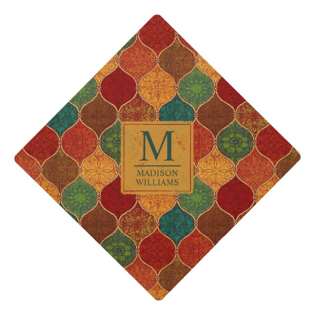 Moroccan Mosaic Geometric Seamless Aztec Pattern Graduation Cap Topper (Front)