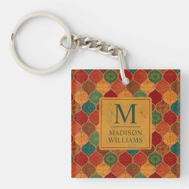 Moroccan Mosaic Geometric Seamless Aztec Pattern Keychain (Front)