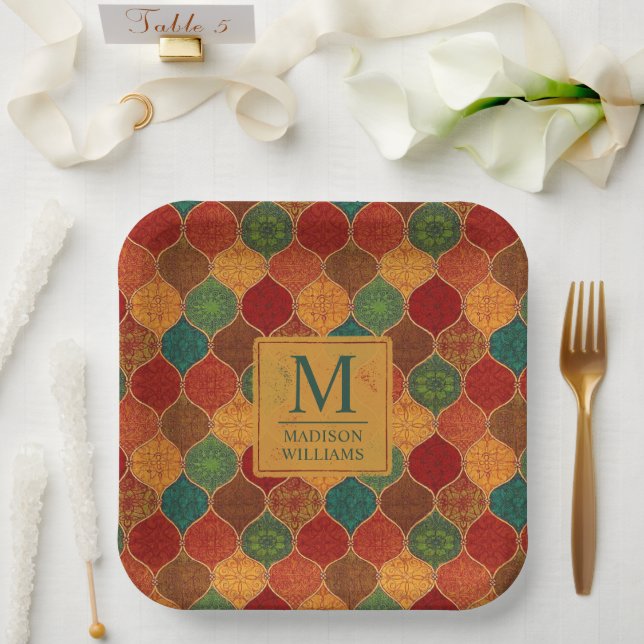 Moroccan Mosaic Geometric Seamless Aztec Pattern Paper Plate (Wedding)