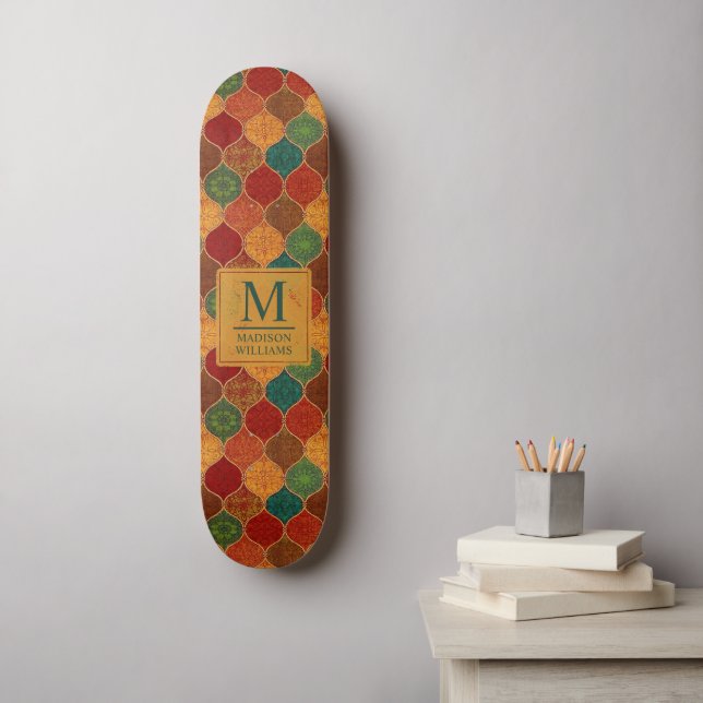 Moroccan Mosaic Geometric Seamless Aztec Pattern Skateboard (Wall Art)