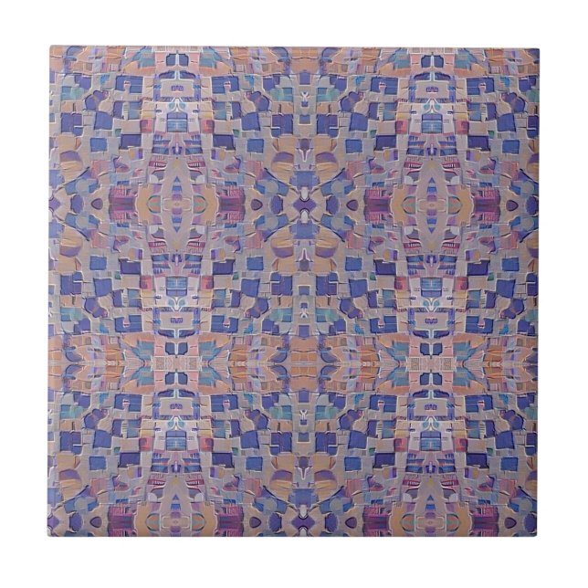 Moroccan mosaic inspired design blue beige tile (Front)