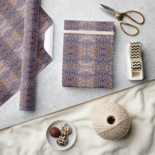 Moroccan mosaic inspired design blue beige wrapping paper