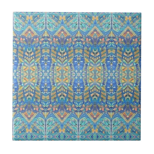 Moroccan mosaic multicolor gold turquoise blue cer tile (Front)