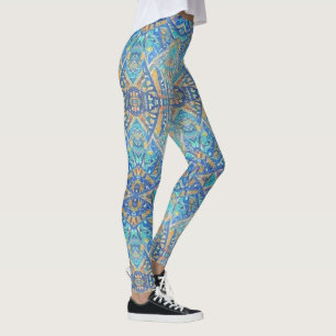 Moroccan mosaic multicolor turquoise aqua blue leggings