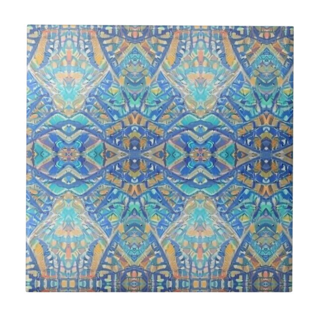 Moroccan mosaic multicolor turquoise aqua blue tile (Front)