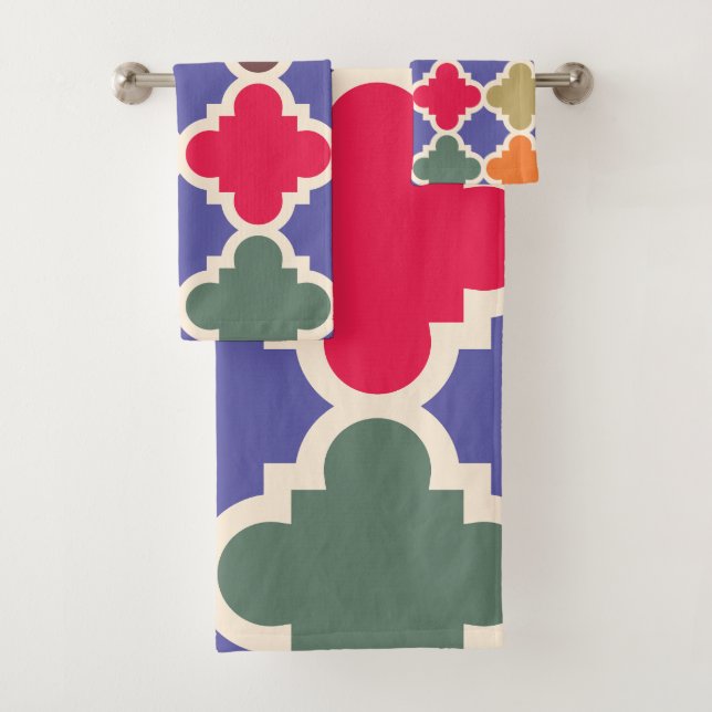 Moroccan Mosaic Pattern Bath Towel Set (Insitu)