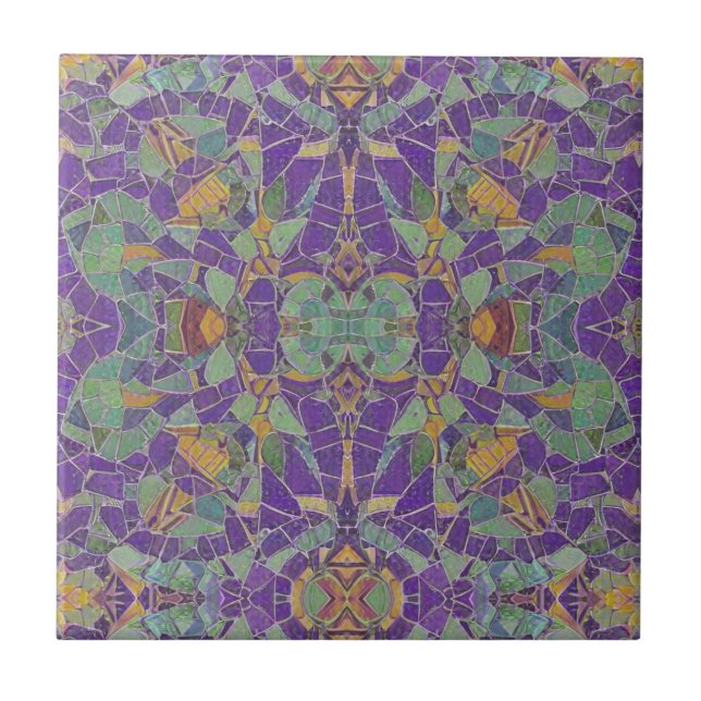 Moroccan mosaic purple turquoise green geometric tile (Front)