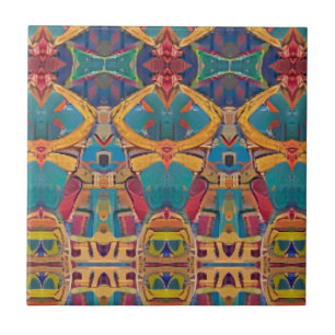 Moroccan mosaic red gold turquoise blue geometric tile