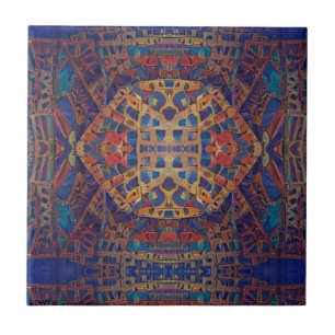 Moroccan mosaic red gold turquoise geometric art c tile
