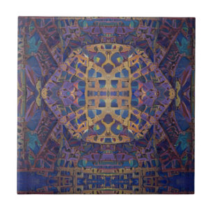 Moroccan mosaic red gold turquoise geometric art tile