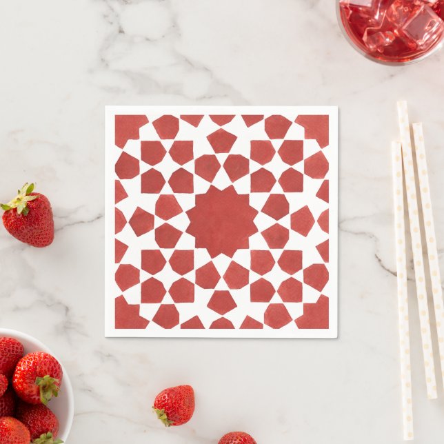 Moroccan mosaic red MAMLUK Napkin (Insitu)