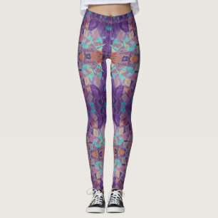 Moroccan mosaic red purple turquoise geometric art leggings
