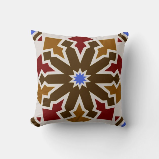 Moroccan Mosaic Tile Flower Arabic Geometric Art 2 Throw Pillow (Front)