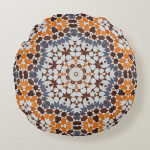 Moroccan Mosaic Tile Pattern Round Pillow